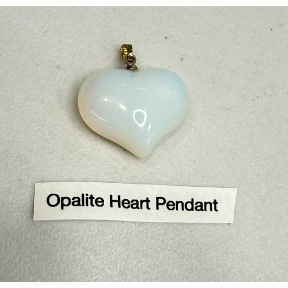Genuine Opalite Pendant Puffy Heart Shape w silver bale 8.2 grams 1 in x 7/8 in - Picture 6 of 12
